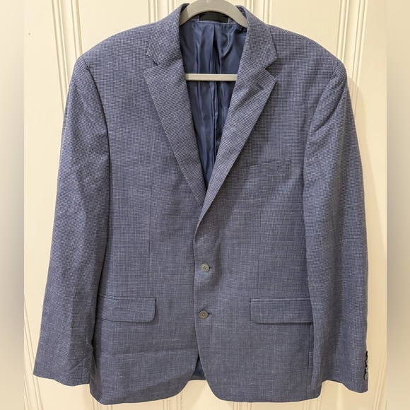 Lauren Ralph Lauren wool silk linen Textured Navy Blazer size 44L - Picture 1 of 9